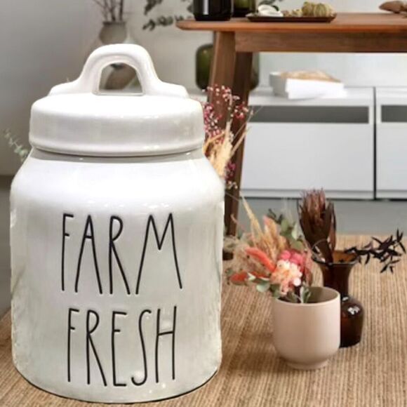 NWT Rae Dunn Gorgeous FARM FRESH White Glossy Ceramic Canister / Cookie Jar - Picture 12 of 12